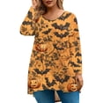 thumbnail image 1 of Abcomgle Womens Plus Size Halloween Tops Funny Vintage Pumpkin Bat Graphic Tshirts for Women Oversized Crewneck Long Sleeve Womens Clothing Holiday Trendy Womens Shirts,5XL, 1 of 4
