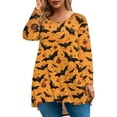 thumbnail image 1 of Abcomgle Womens Plus Size Halloween Tops Spooky Pumpkin Bat Graphic T-Shirts for Women Oversized Crewneck Long Sleeve Top for Women Holiday Loose Fit Womens Shirts,L, 1 of 4