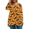 thumbnail image 1 of Abcomgle Womens Plus Size Halloween Tops Spooky Pumpkin Bat Graphic Tshirts for Women Crewneck Long Sleeve Top for Women Holiday Casual Halloween Graphic Tees Women,3XL, 1 of 4