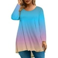 thumbnail image 1 of Abcomgle Womens Plus Size Summer Tops 4x-5x Trendy Long Sleeve Tee Shirt Tops Gradient Print Crew Neck T Shirts Large Casual Tunics Blouses,5XL, 1 of 5