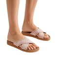 thumbnail image 1 of Abcomgle Womens Summer House Slippers Bohemian Print Linen Cross Non-Slip Beach Slippers Lightweight Open Toe Breathable Flat Indoor Outdoor Slippers, 1 of 8