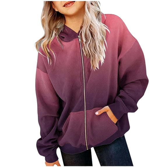 Abcomgle Zip Up Hoodie Girls Size 7-8 Oversized Full-Zip Jacket for Kids Cute Gradient Girls Sweaters Fashion Fall Hooded Hoodies for Teen Girls with Pockets