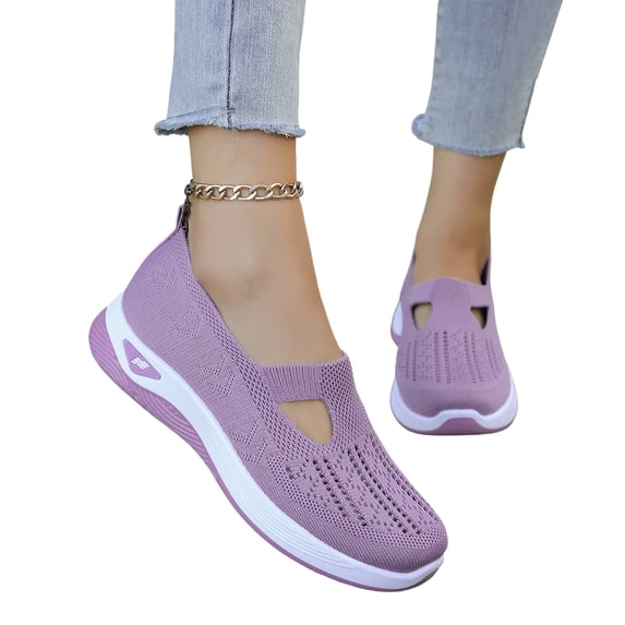 Abcomgle Comfort Ortho Wear Shoes for Women Woven Breathable Summer Ladies Shoes Comfortable Arch Support Non-Slip Slip on Shoes for Women