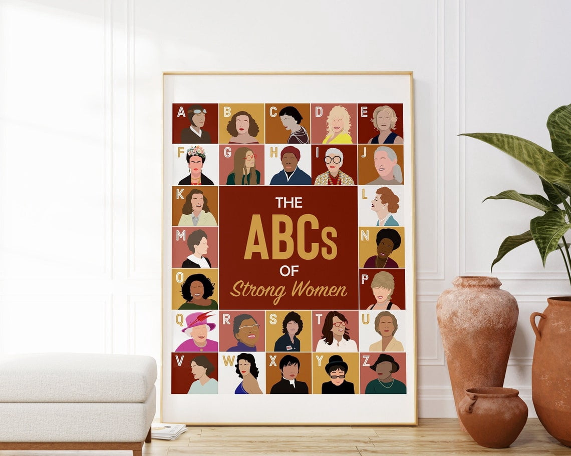 Abcs Of Strong Women Inspiring Female Icons Feminist Day Wall Art Print ...