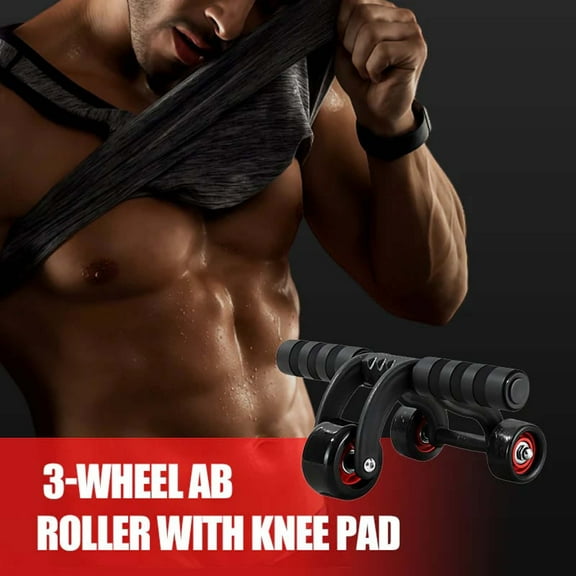 Abdominal Exercise Wheel, 3-Wheel Roller with Knee Pad Core Strength Training Upper Body Workout Silent and Stable for Home Gym Fitness Enthusiasts