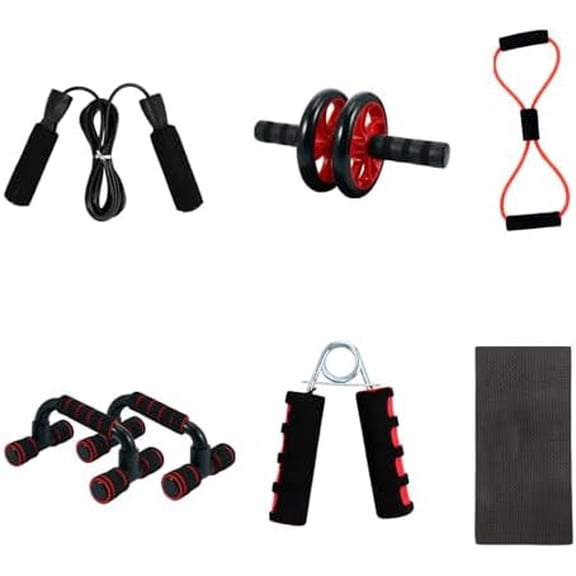 Abdominal Roller Wheel 7pcs Set with Double Red Wheels, Core Strength Training Exercise Roller for Men and Women, Home Fitness Equipment for Ab Workouts and Muscle Toning$$Sport & Recreation Other