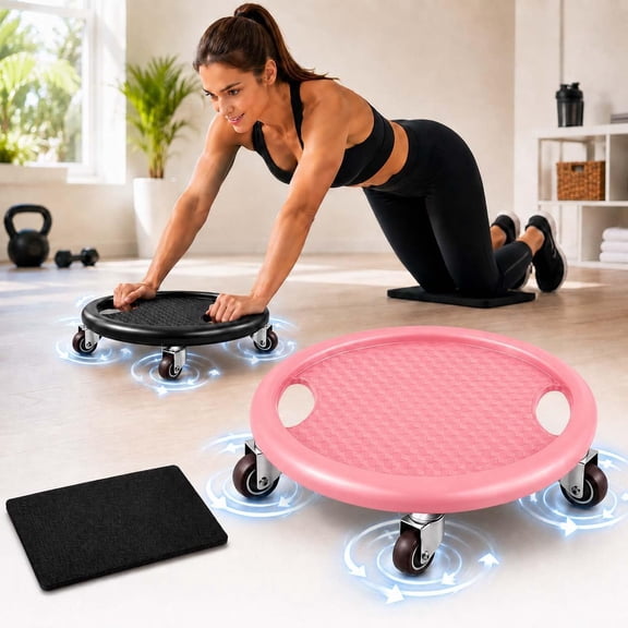 Abdominal Roller Wheel Disc with Knee Mat, 360° Rotating 4-Wheel Core Slider, Smooth Multi-Directional Abs Roller for Home Gym Strength Training (Pink)