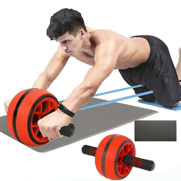Abdominal Wheel Roller, Non-Slip Core Strengthener Ab Workout Equipment, TPR Stainless Steel Foam Handle Knee Pad Home Gym Exercise Machine, Red