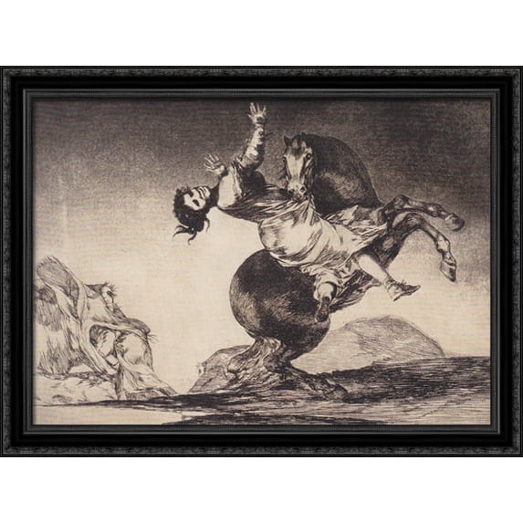 Abducting horse 38x28 Large Black Ornate Wood Framed Canvas Art by Francisco Goya