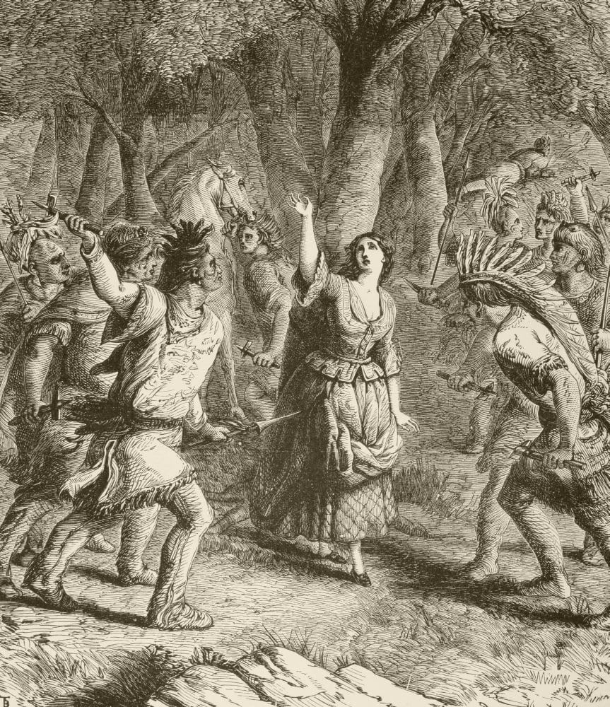 The Abduction Of Jennie Aka Jane Mcrae By Indians In 1777 During The Revolutinary War From A 19Th Century Illustration Canvas Art - Ken Welsh Design Pics (13 x 15)