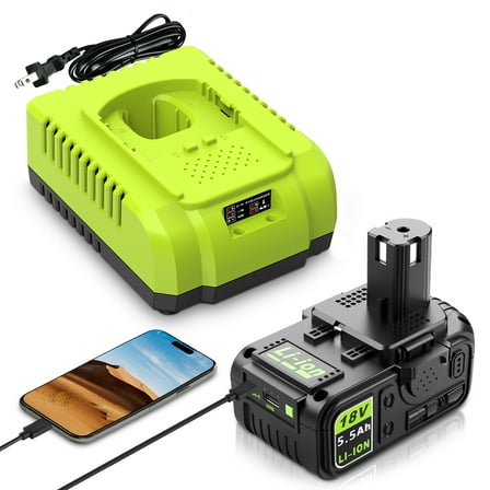 Abeden 18v 5.5A Battery and Charger replacement for Ryobi Battery compatlible with Ryboi 18v tools