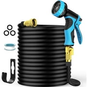 Abeden Expandable Garden Hose 50ft with 10 Functions Spray Nozzle,50 Layers Nano Rubber and Solid Brass Connector for Watering and Washing- Blue