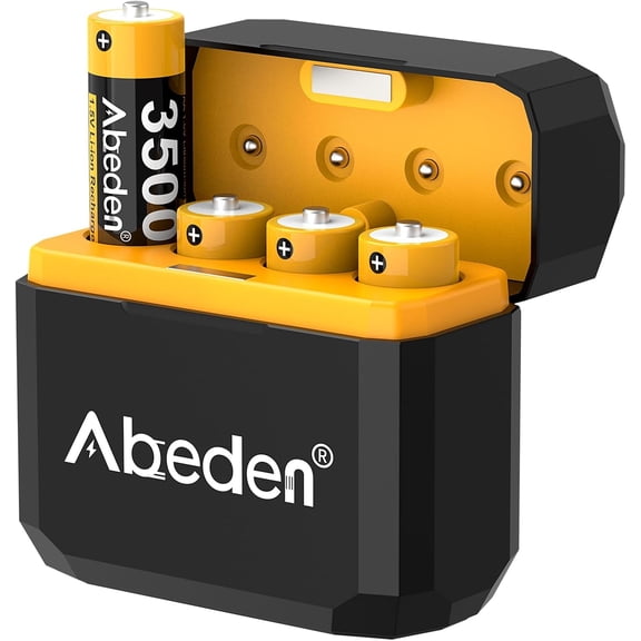 Abeden Rechargeable AA Batteries with Fast Charger, 4Pack 3500mWh 1.5V Lithium Double A Batteries,High Capacity,2000+ Cycles Long-Lasting,Black
