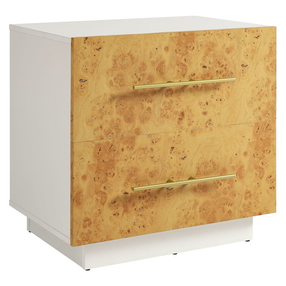 Modway Abel 2-Drawer Burl Wood Nightstand in White Bleached Burl