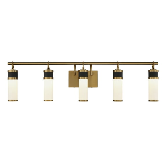 Abel 5-Light LED Bathroom Vanity Light in Matte Black with Warm Brass Accents
