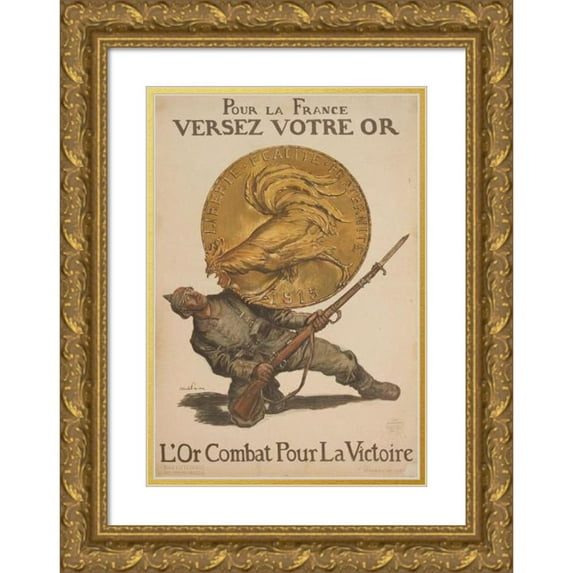 Abel Faivre 17x24 Gold Ornate Framed and Double Matted Museum Art Print Titled - For France Pour Your Gold. Gold Fights for Victory (1915)