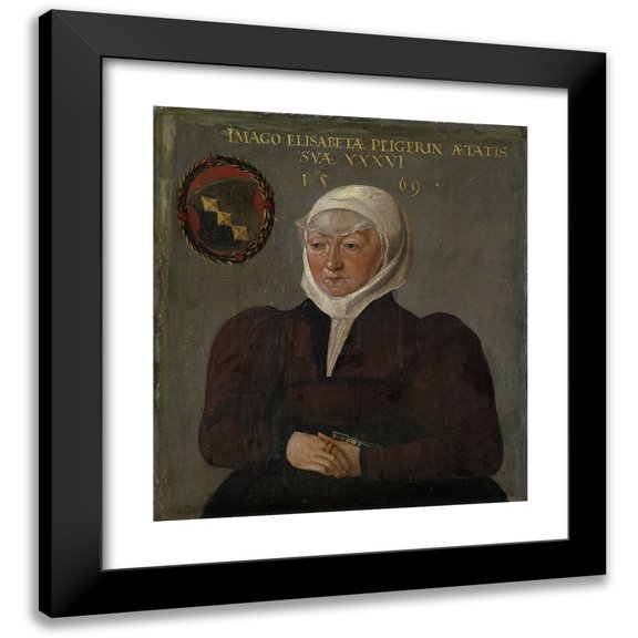 Abel Stimmer 12x13 Black Modern Framed Museum Art Print Titled - Portrait of Elisabeth Peyer of Working Hardhaps (1569)