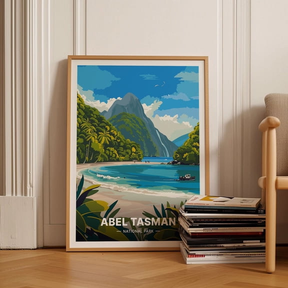 Abel Tasman National Park Travel Poster, New Zealand South Island, Coastal Track Scenic Wall Art, Golden Bay & Tongariro Decor Wall Art, Modern Wall Decor, 12x18 UNFRAMED