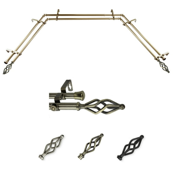 Abelard 13/16" Bay Window Double Curtain Rod 20"-36", 38"-72" - Antique Brass