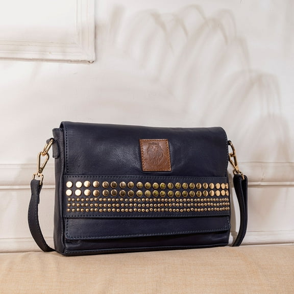 Abelardo Elle Bag - Black Studded Sling Leather Bag