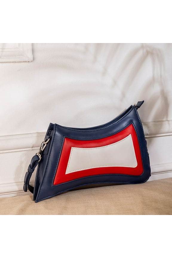 Abelardo Magma Asymmetrical Bag - Blue Shoulder Leather Bag Color Blocked With Red White