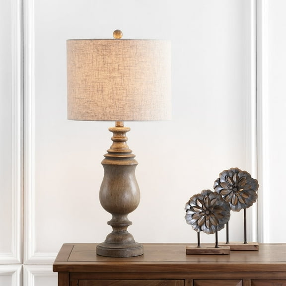 JONATHAN Y Abeline 28.5" Resin LED Table Lamp, Brown Faux Wood, JYL3041A