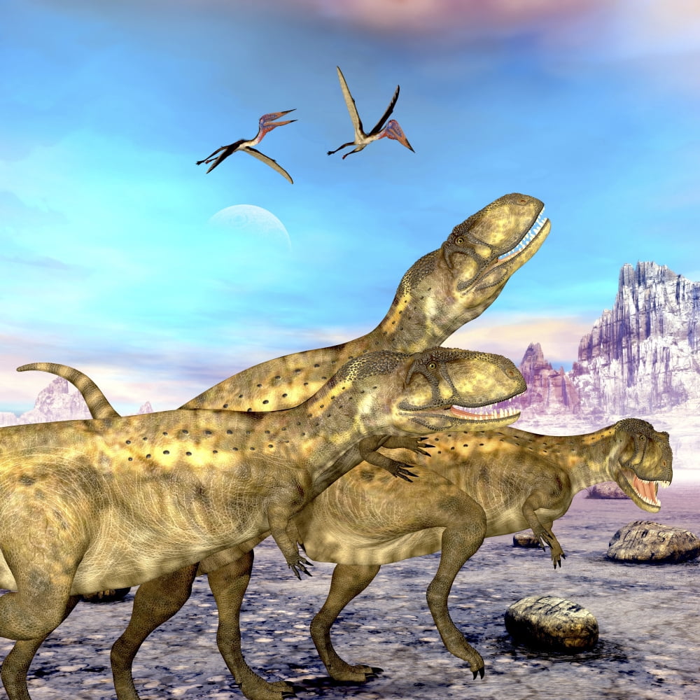 Abelisaurus theropod dinosaurs hunt for their next prey Canvas Art - Corey FordStocktrek Images (28 x 28)