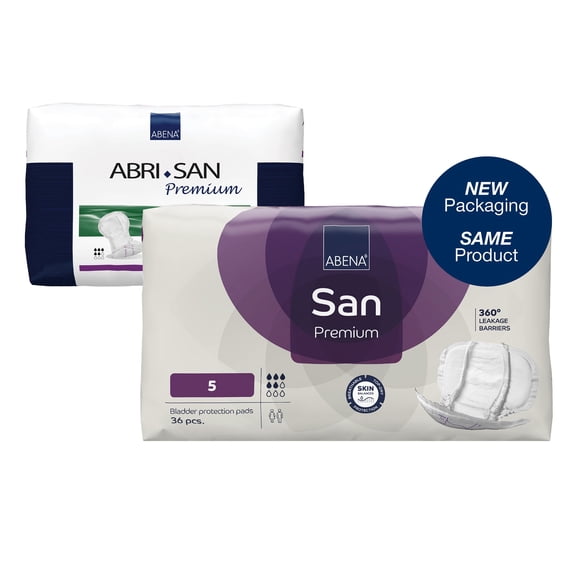 Abena Abri-San Premium Incontinence Pads, Level 5, Moderate Absorbency, 21 in, 36 Count, 2 Packs, 72 Total