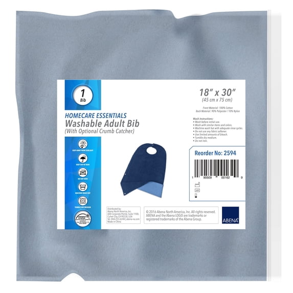 Abena Adult Reusable Bibs, Washable, Blue, 18 in x 30 in, 24 Count