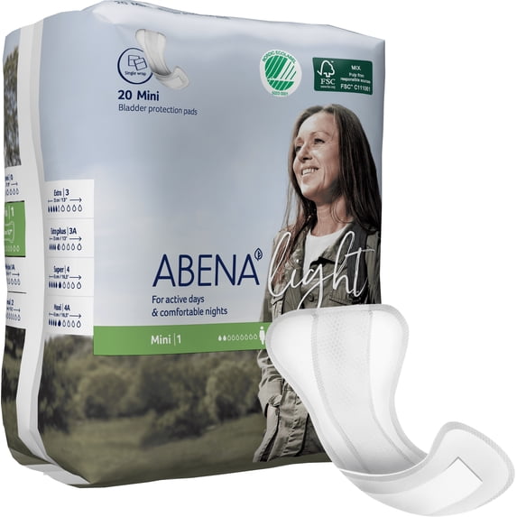 Abena Light Premium Incontinence Pad, Mini 1, 320 Count (16 Packs of 20)