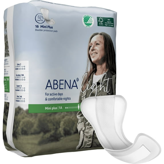 Abena Light Premium Incontinence Pad, Mini Plus 1A, 16 Count