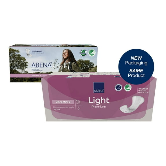 Abena Light Ultra Mini Bladder Control Pads for Incontinence, 8", 24 Count, 3 Packs, 72 Total