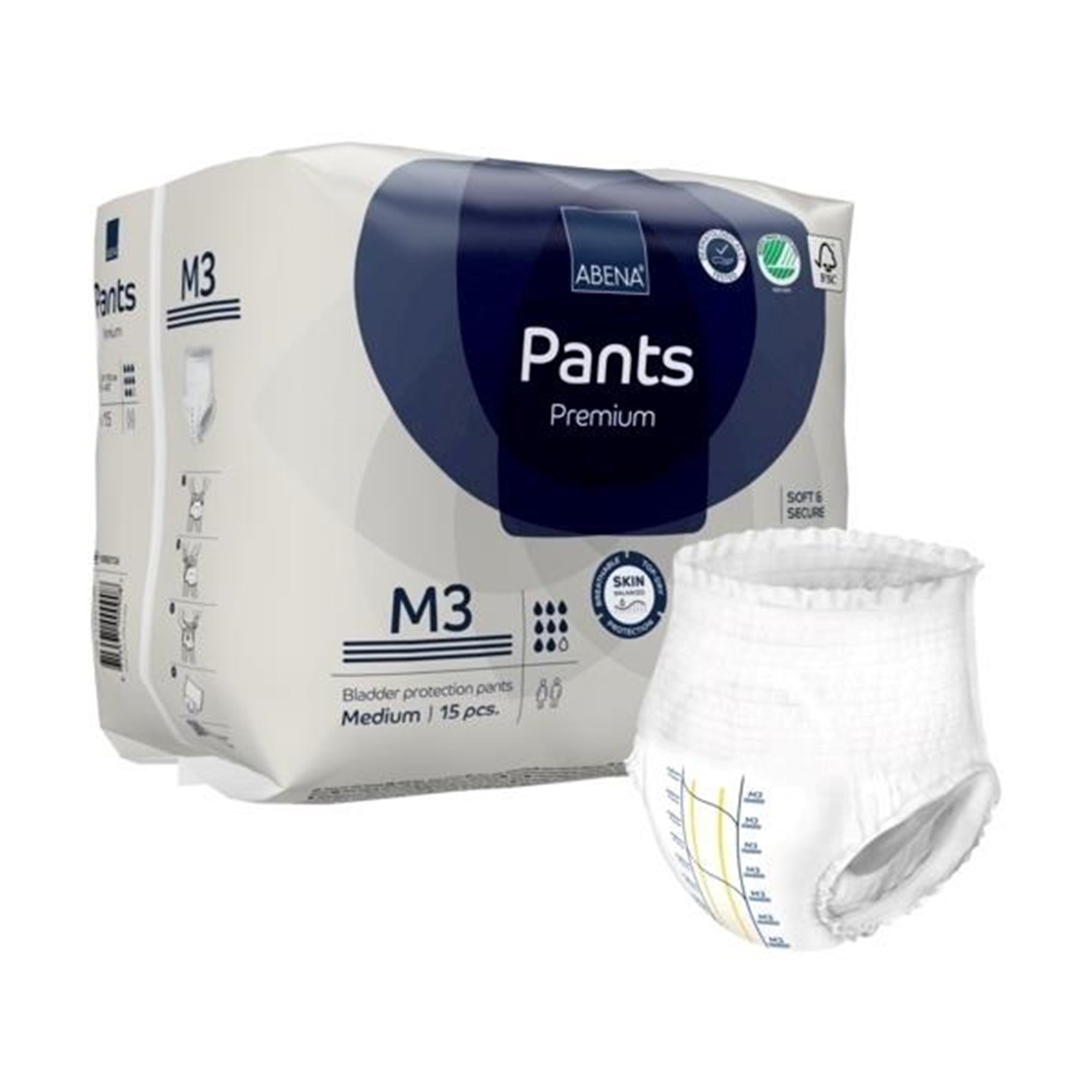 Abena Premium Pants M3 Disposable Underwear Pull On with Tear Away Seams Medium, 1000021324, 15 Ct