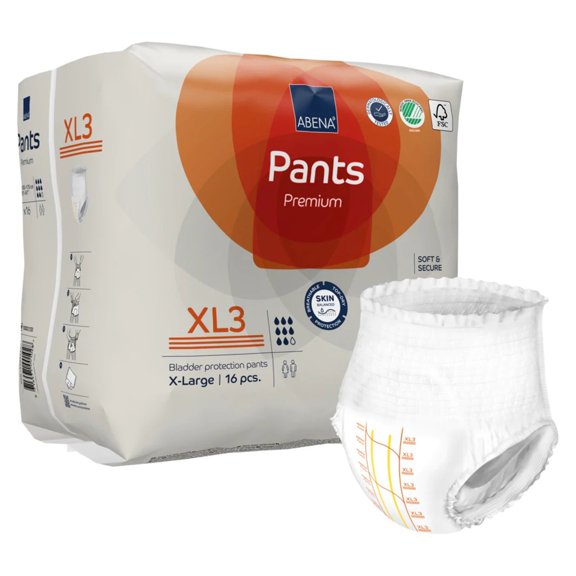 Abena Premium Pants XL3 Disposable Underwear Pull On with Tear Away Seams X-Large, 1000021330, 52, 16 Ct