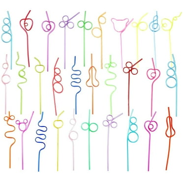 Abenow 30Pcs Funny Crazy Straws Colorful Reusable Crazy Loop Straws for Party Supplies