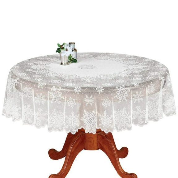 Abenow Christmas Tablecloth White Snowflake Lace Banquet Tablecloths Table Covers for Table Decorations Round