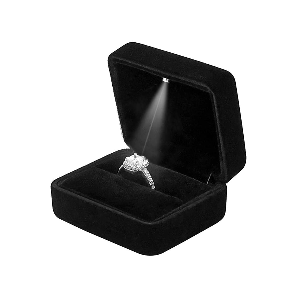 Abenow Velvet Jewelry Box with LED Light Glowing Ring Box for ...