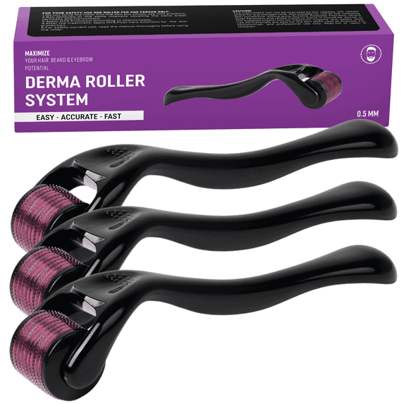 Abera 540 Microneedle Roller for Face Care, Body, Beard and Hair, Black (3 Pack)