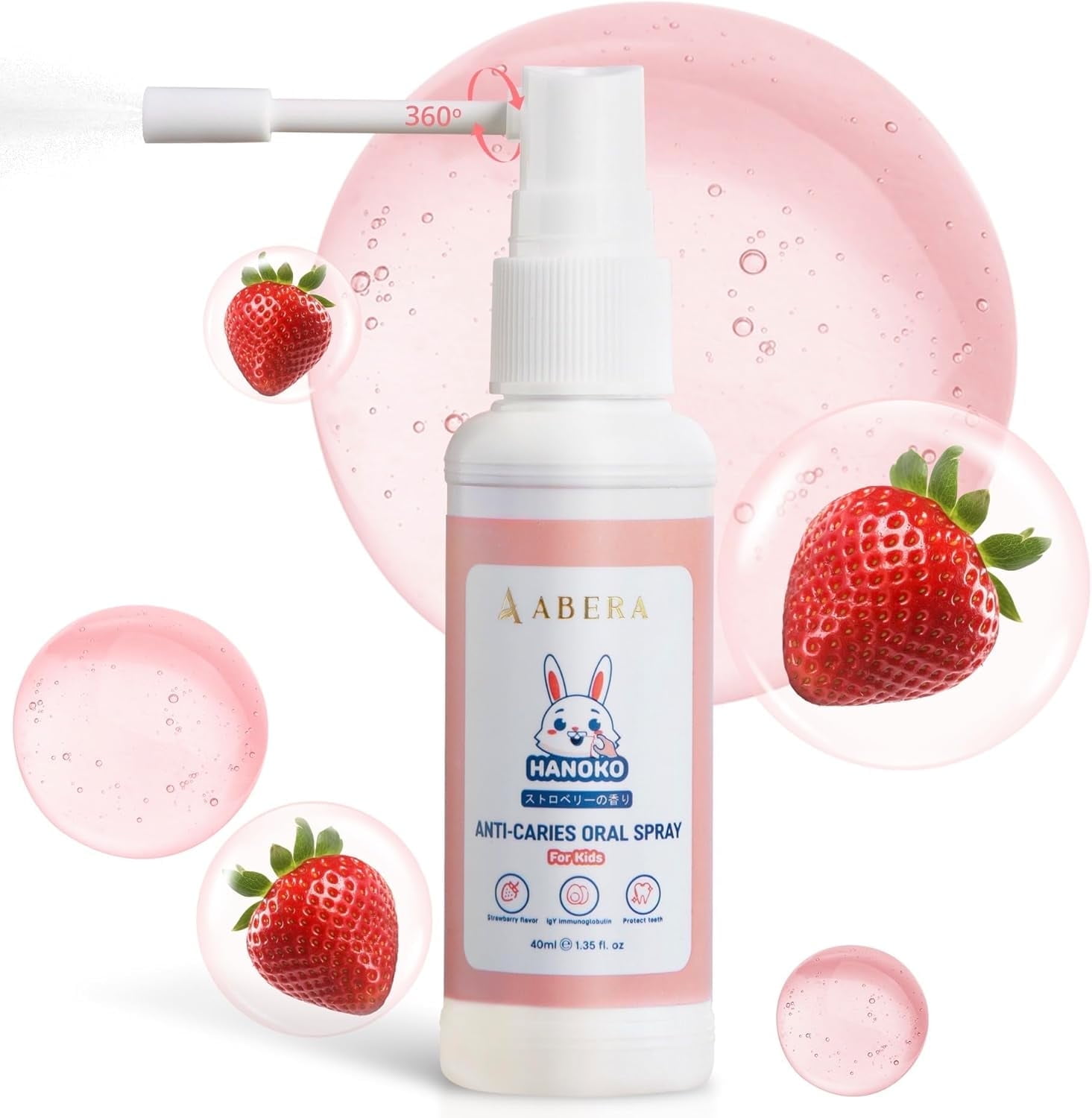 Abera Anti-Caries Kids Oral Spray, Strawberry Flavor, Fluoride-Free, 1.35 fl oz