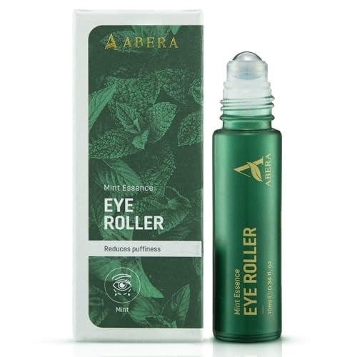 ABERA Eye Roller Serum for Men, For the Look of Dark Circles and Puffiness, Mint Essence with Vitamin C and Peptides, 0.34 fl oz