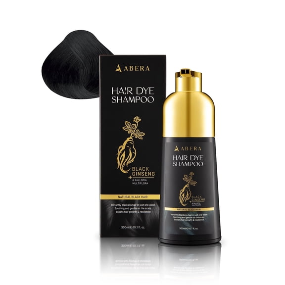 Abera Hair Dye Shampoo, Black Hair Color for Gray Coverage, Women & Men, Fade-Resistant, 10.1 fl oz
