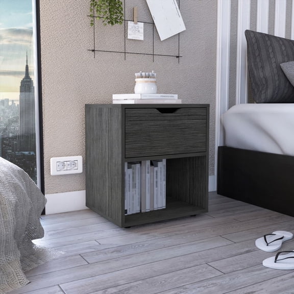 Aberdeeen 19.7-Inch Nightstand  Drawer, Open Shelf, Laminated Particle Board