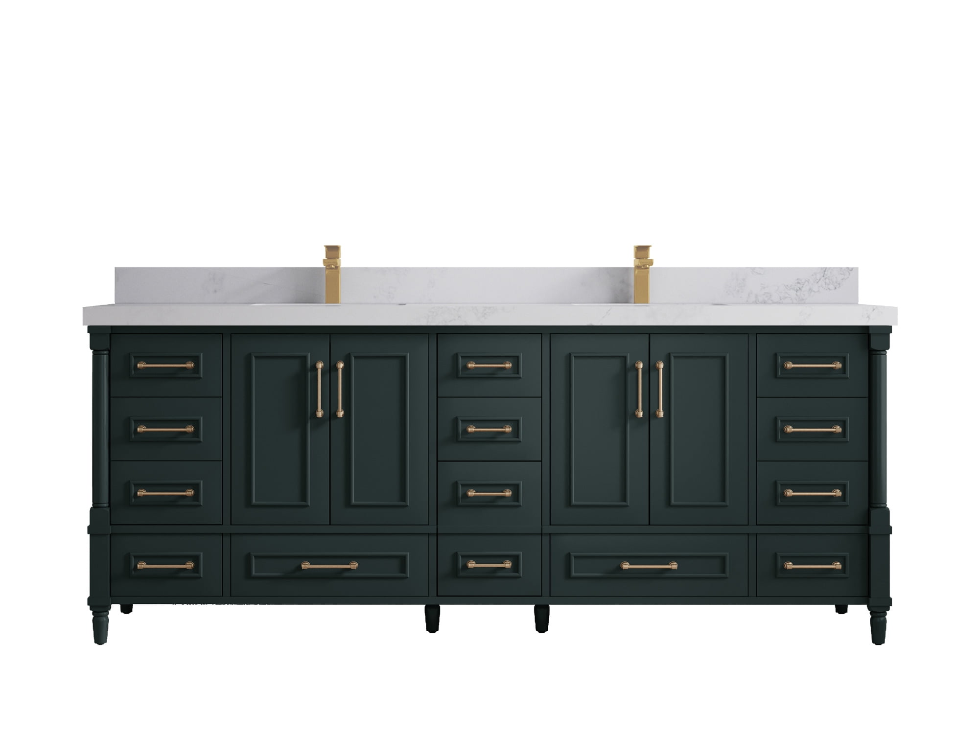 Aberdeen 84'' Dark Green Double Bathroom Vanity with Quartz Top