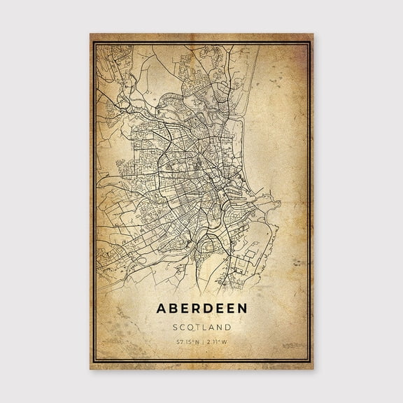 Aberdeen Scotland Map Print: Modern Vintage Wall Artfor Living Room Bedroom Office Farmhouse Neutral Home Artwork Ready to Hang 8x12 inch
