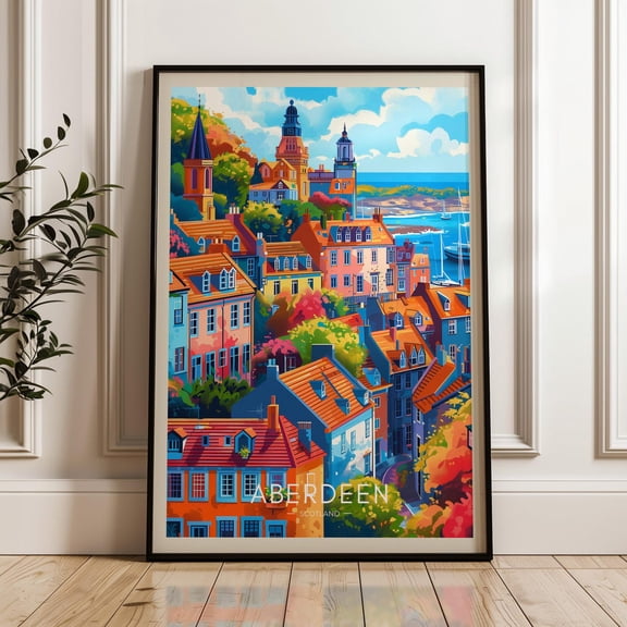 Aberdeen Scotland Travel Print, Colorful Cityscape Art Print, Unframed Paper Poster 8x10in