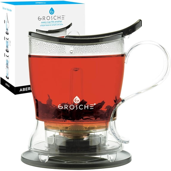 Aberdeen Tea Infuser Teapot & Smart Tea Maker - BPA-Free, Drip-Free Design | Coaster | Easy Brew | Easy Clean Steeper | Loose Leaf Brewing - Stylish Design | 17.7 oz - 525 ml - Black