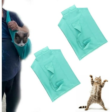 Aberfields Cat Carrier Pouch Bag - Anti-Scratching Grooming Tote for Adult Cats - Washable, Folds (2 Blue)