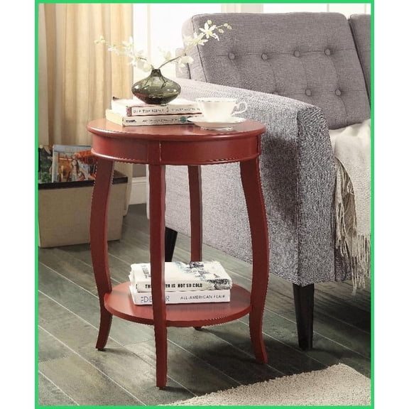 Aberta Red Coffee Table with Wooden Cabriole Legs & Bottom Shelf - Easy Assembly & Space-Saving