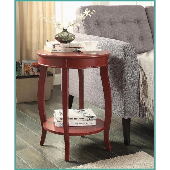 Aberta Red Coffee Table with Wooden Cabriole Legs, Space-Saving Bottom Shelf & Easy Assembly