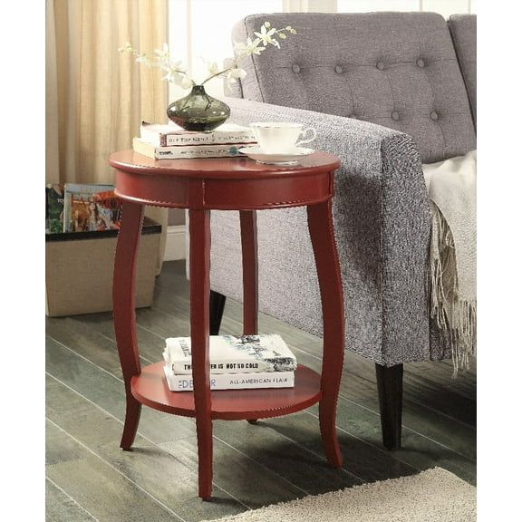 Aberta Red Finish Accent Table - Round Leg, Open Storage | 40lbs Top Weight Limit